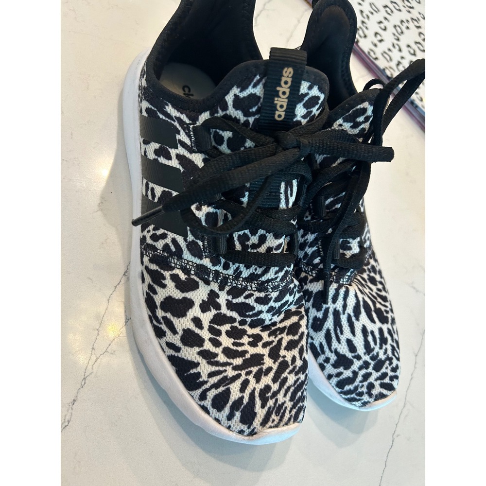 Adidas Sneakers Black White Leopard Print Cloudfoam Pure Running Shoes